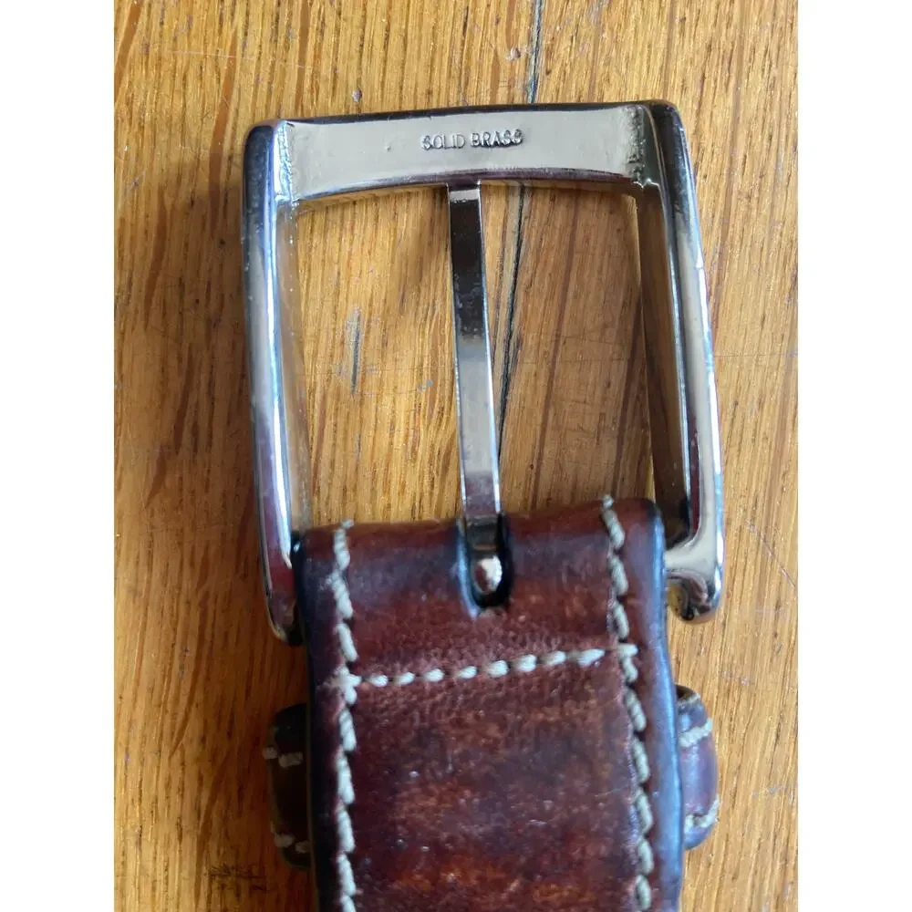 ALLEN EDMONDS Distressed Brown Leather Belt w/Stitch Accent sz 52